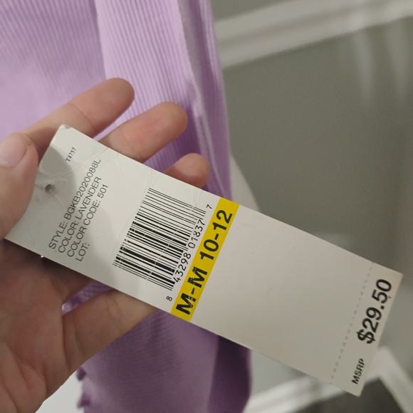 NWT 2000s DKNY Long Sleeve Waffle Henley Purple Lavender Crop Top Fits XS S - Picture 4 of 9